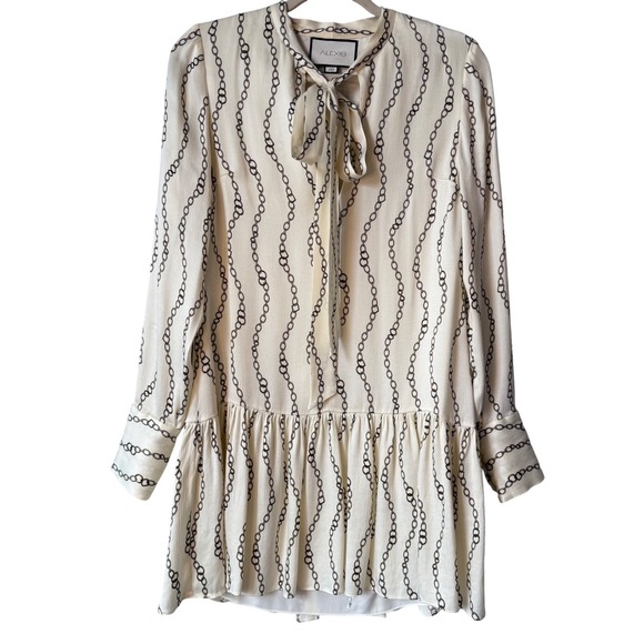 Alexis Mini Dress, Chain Print, Long Sleeve XS Drop Waist Designer - Picture 9 of 9